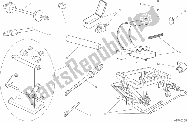 Alle onderdelen voor de Werkplaats Service Tools, Frame van de Ducati Scrambler Desert Sled USA 803 2017